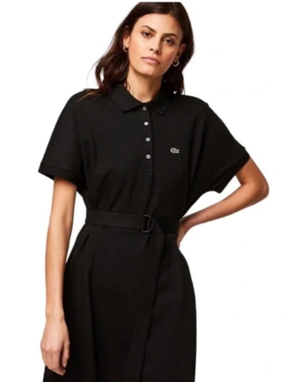 LACOSTE Dolman-Sleeved Wide Polo Dress in Black